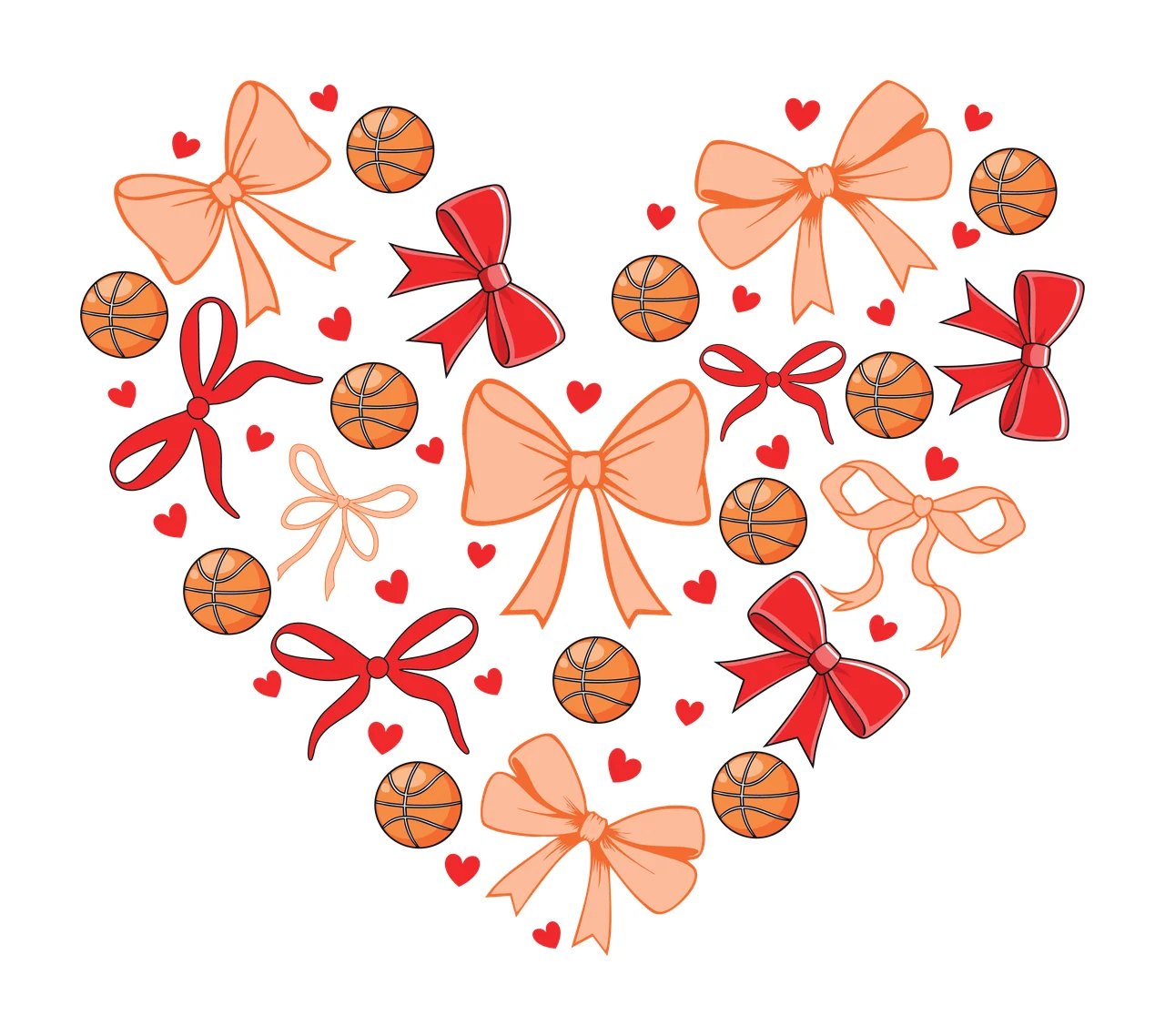 Hearts Bow Heart Shape Made Of Black Bows forming circles silhouette