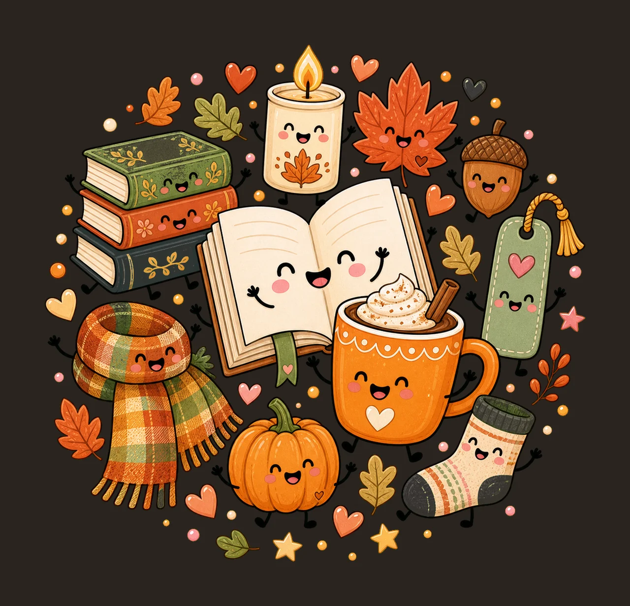 Cute Fall Book Characters Cozy Autumn Reading Variation C contrast preview thumbnail