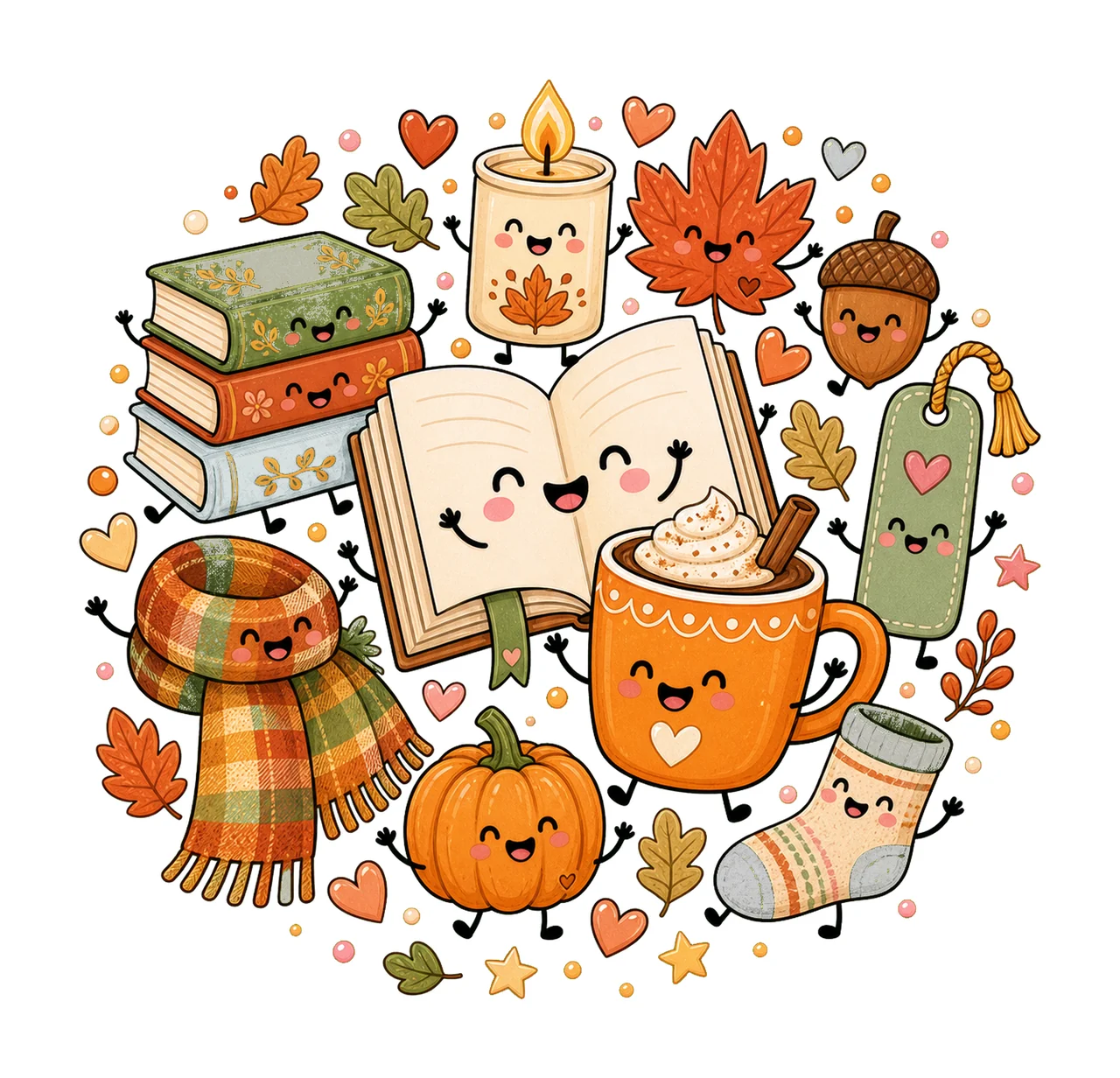 Cute Fall Book Characters Cozy Autumn Reading Variation C