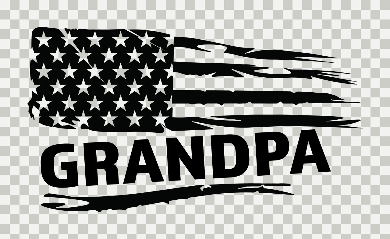 Grandpa Flag Text With Distressed typography black white plain transparency and detail preview thumbnail