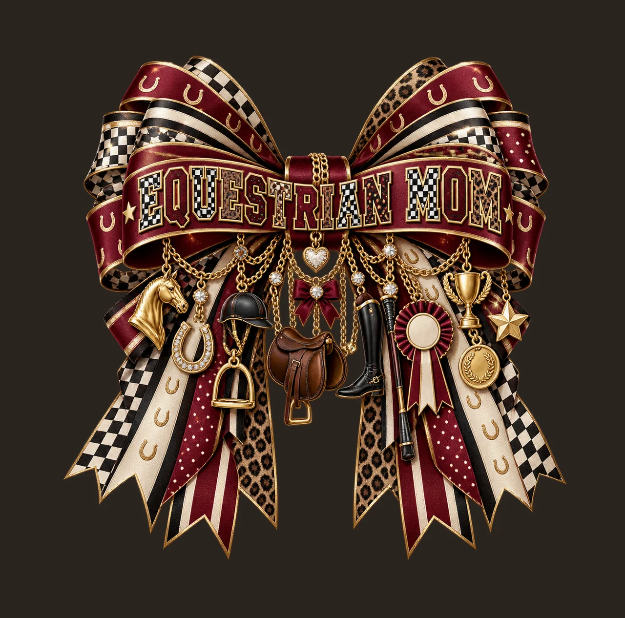 Equestrian Mom Bow Charm PNG, Patterned Varsity Mom Ribbon Clipart, Transparent Sublimation Digital Download contrast preview thumbnail