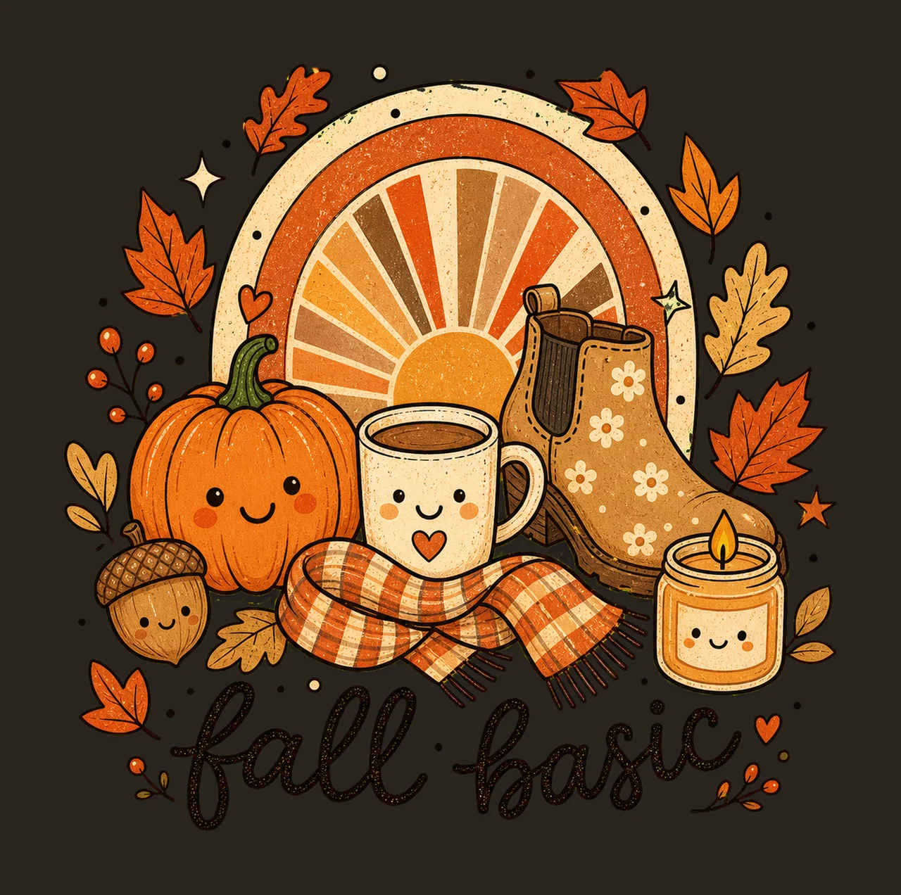 Fall Basic Cute Fall Doodle Shirt Autumn Girly Variation B contrast preview thumbnail