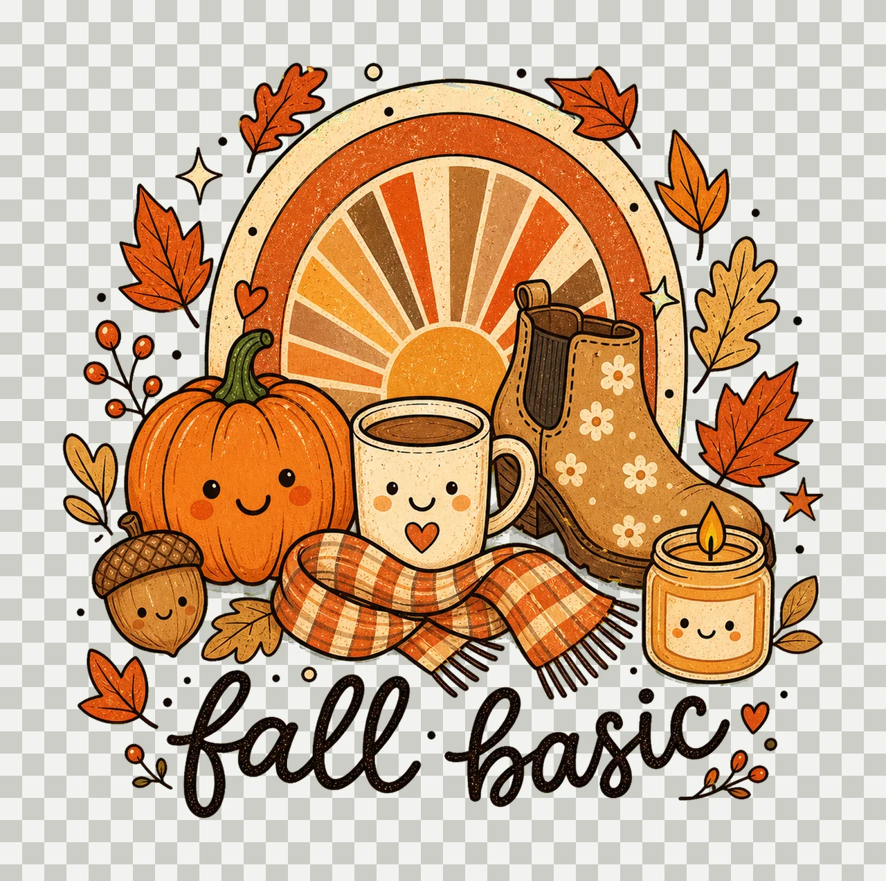 Fall Basic Cute Fall Doodle Shirt Autumn Girly Variation B transparency and detail preview thumbnail