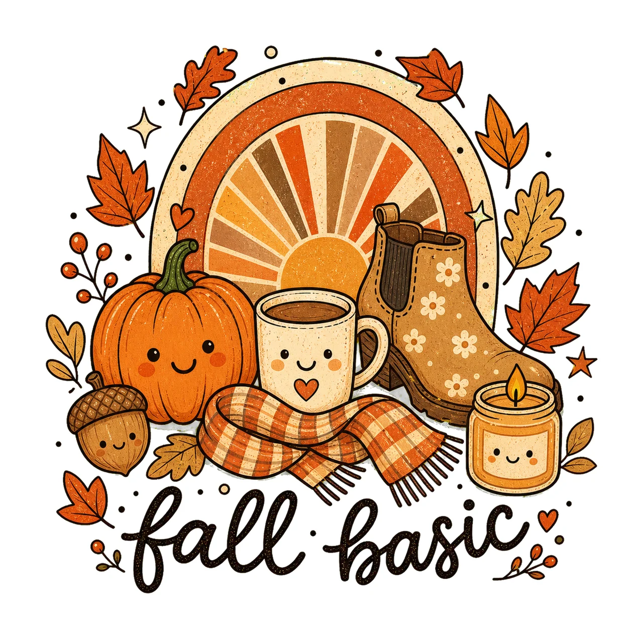 Fall Basic Cute Fall Doodle Shirt Autumn Girly Variation B