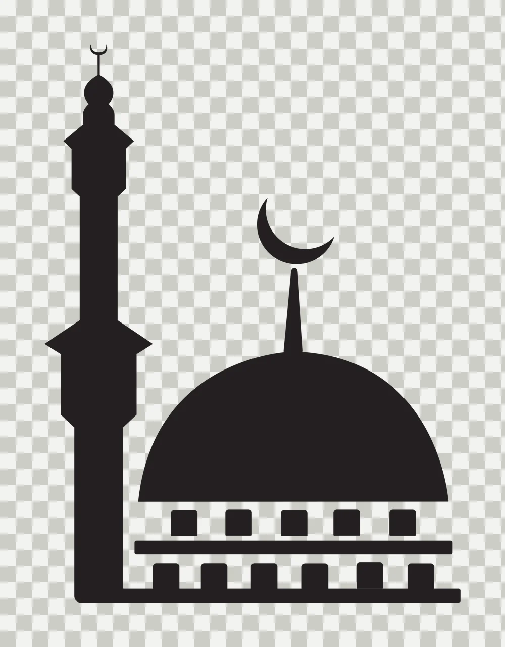 Mosque Building Silhouette With Crescent dome minaret black transparency and detail preview thumbnail