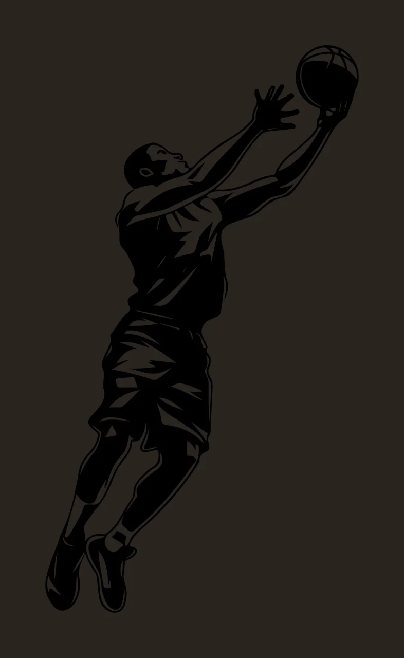 Ball Person Reaching Up For Basketball Silhouette jumping black contrast preview thumbnail