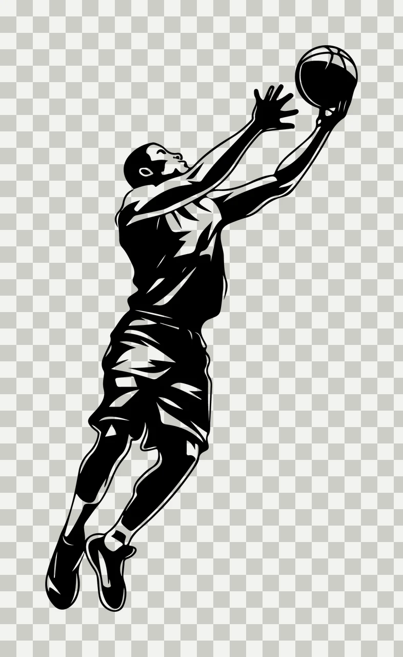 Ball Person Reaching Up For Basketball Silhouette jumping black transparency and detail preview thumbnail