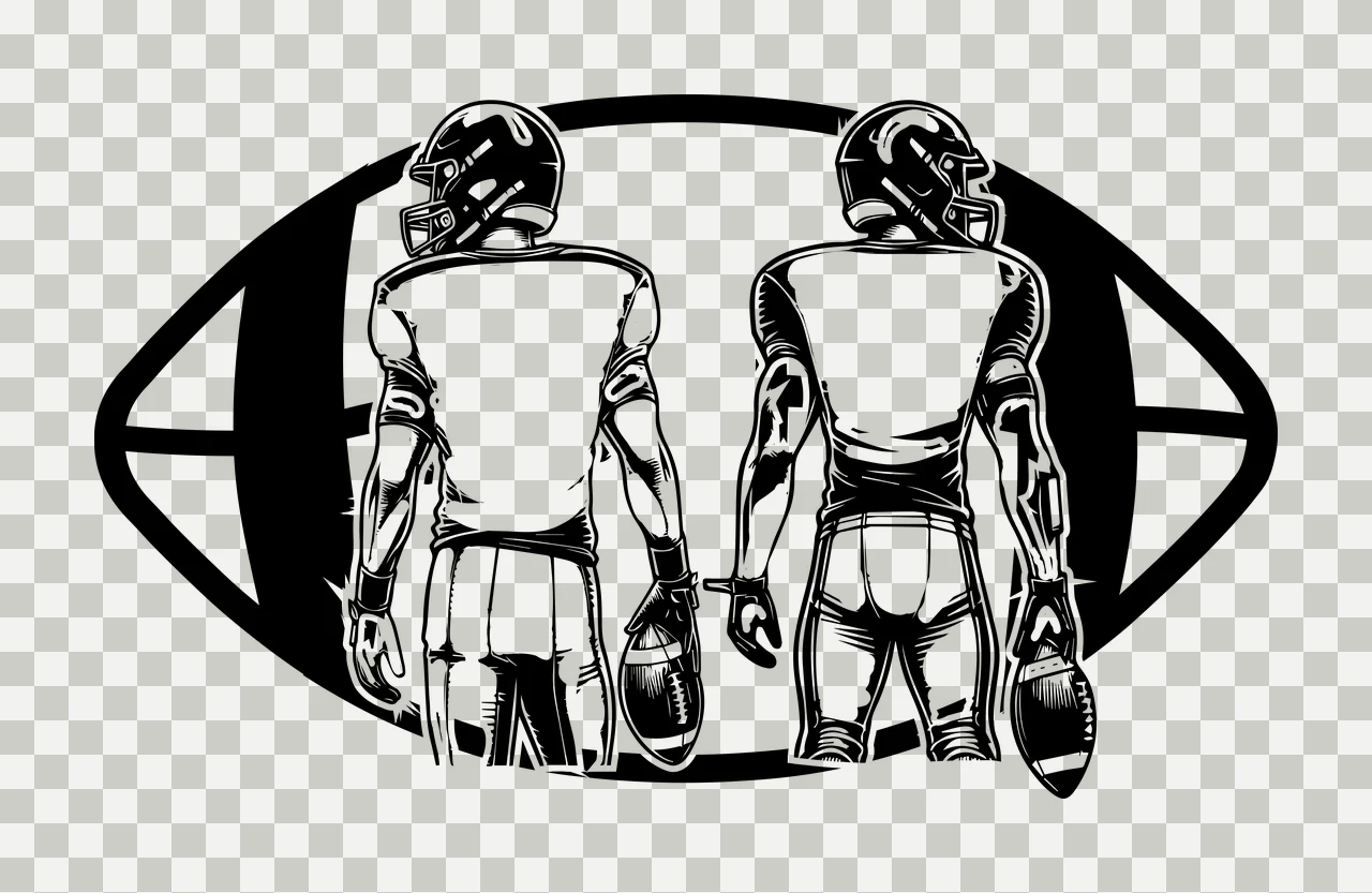 Football Players Standing Inside Shape helmets jerseys black and white transparency and detail preview thumbnail