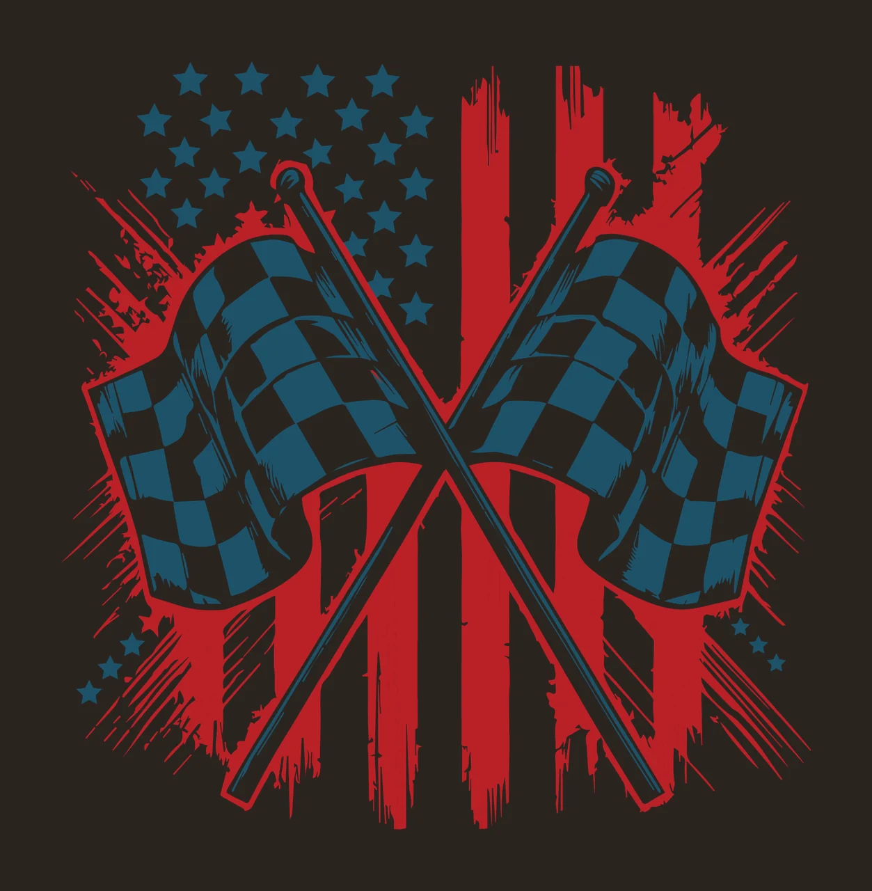 Distressed Checkered Flags Over American Motif crossed stars contrast preview thumbnail