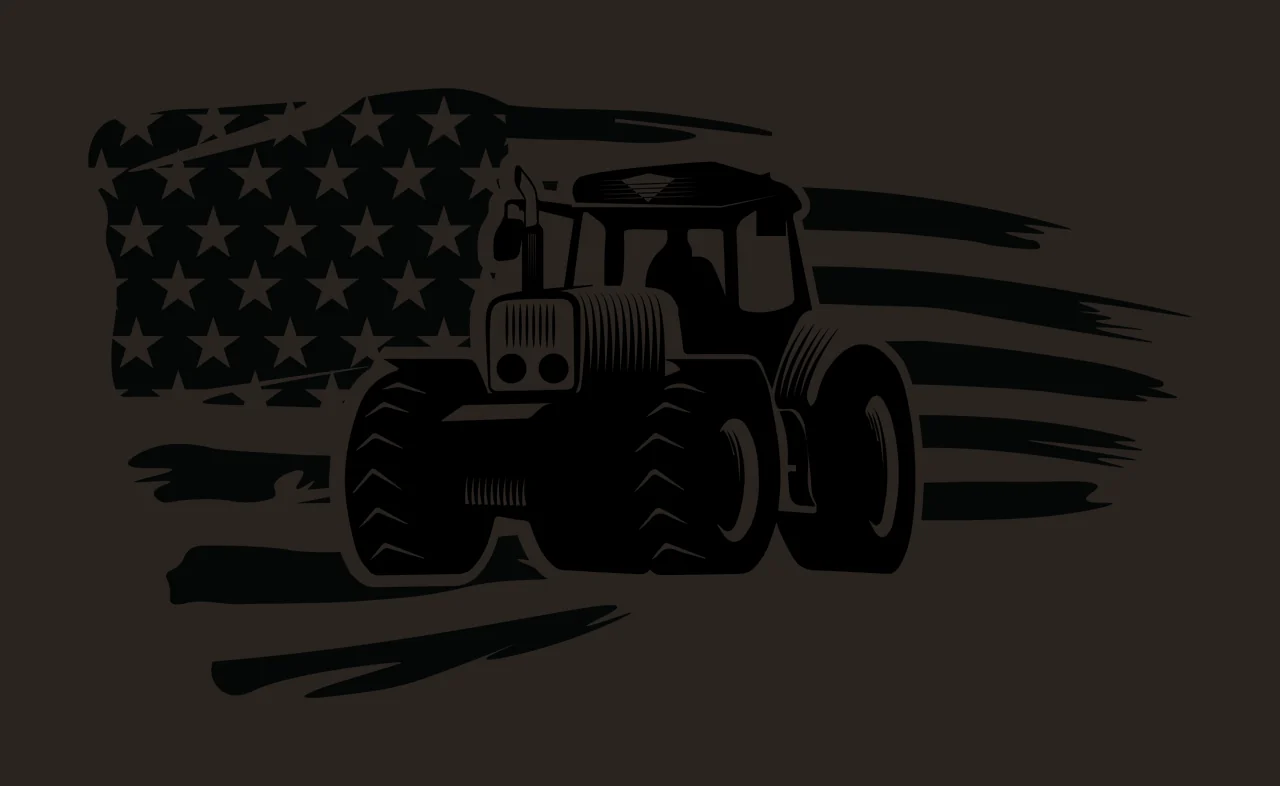 Tractor Flag Silhouette Over Distressed black white vehicle contrast preview thumbnail