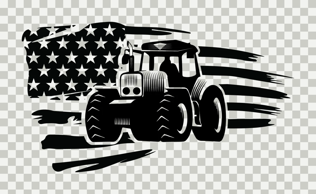 Tractor Flag Silhouette Over Distressed black white vehicle transparency and detail preview thumbnail