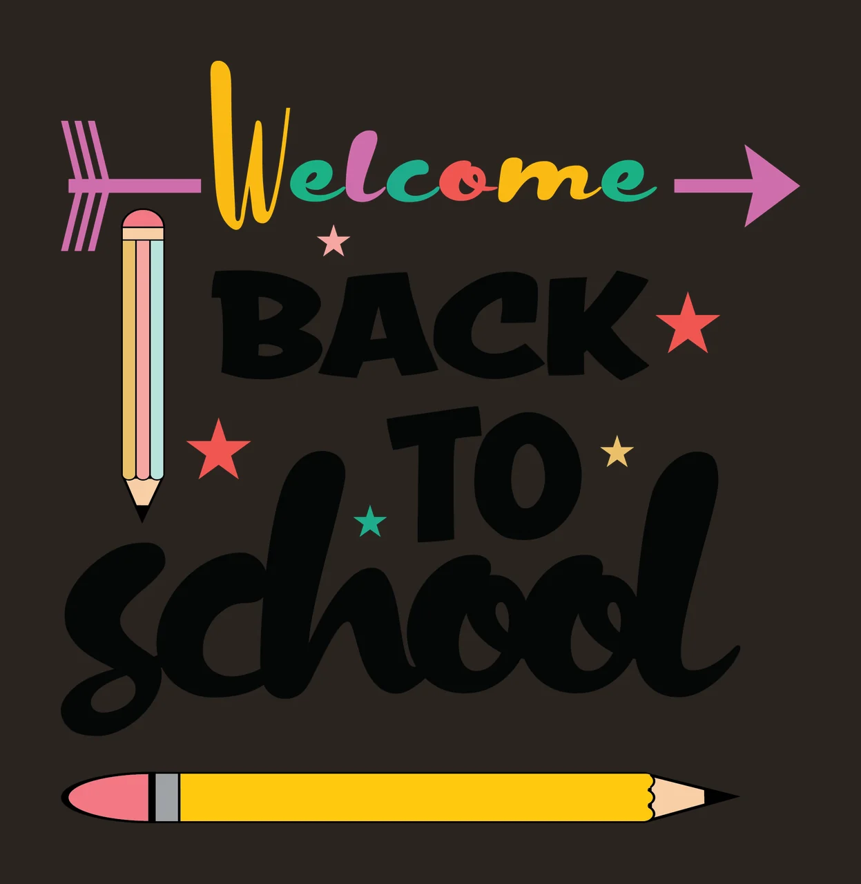Welcome Back To School Text Design lettering arrows stars pencils contrast preview thumbnail