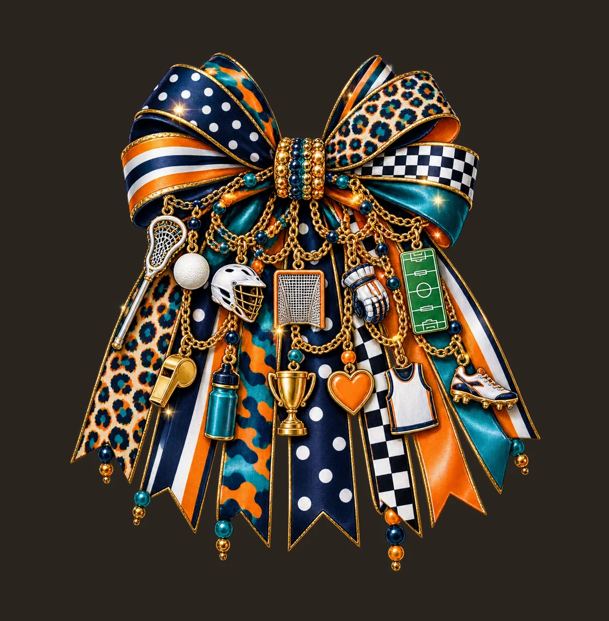 Lacrosse Mom Bow Charm PNG, Themed Gold Chain Charms, Coquette Ribbon Sublimation Design, Transparent Digital Download contrast preview thumbnail