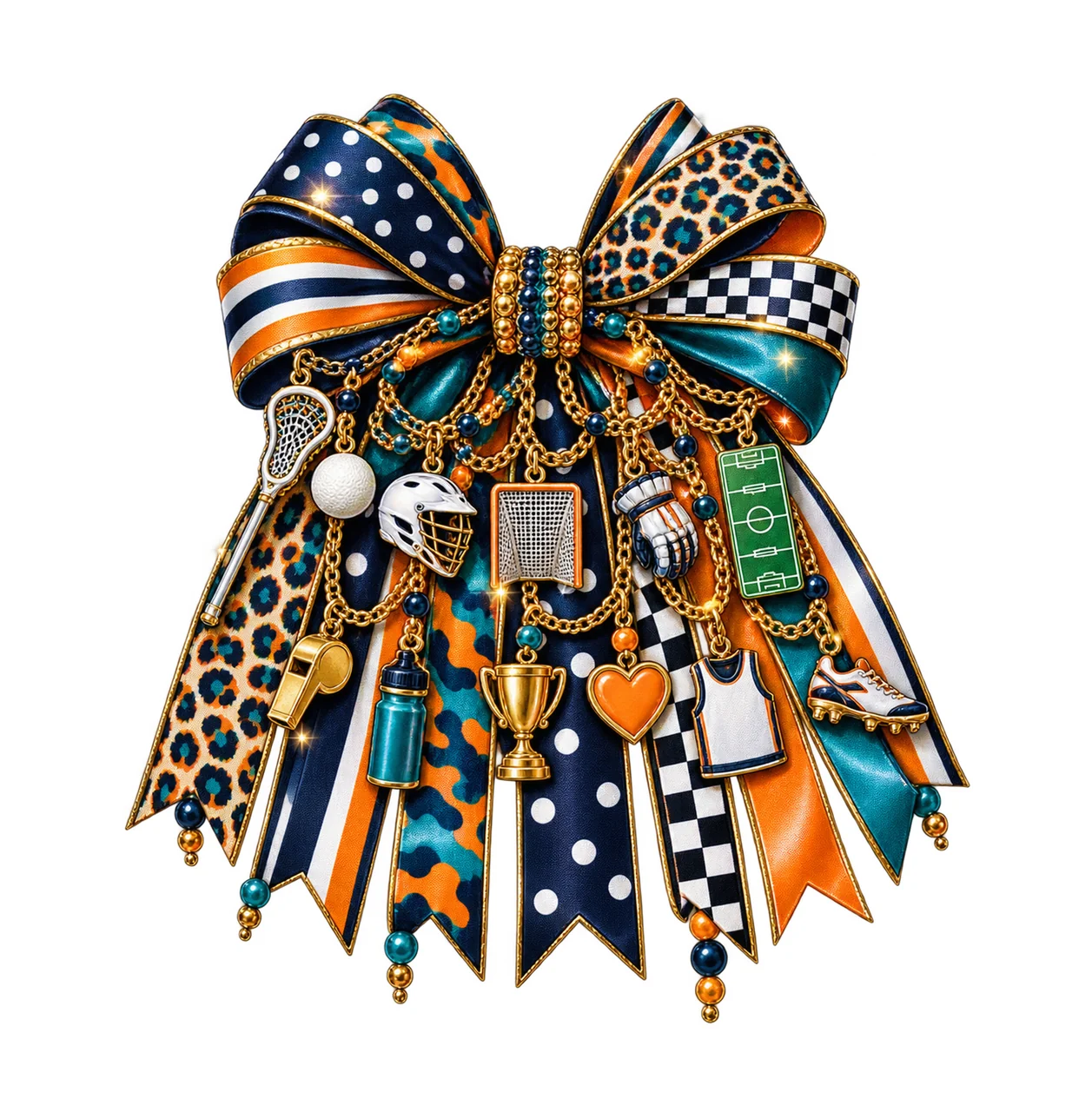 Lacrosse Mom Bow Charm PNG, Themed Gold Chain Charms, Coquette Ribbon Sublimation Design, Transparent Digital Download