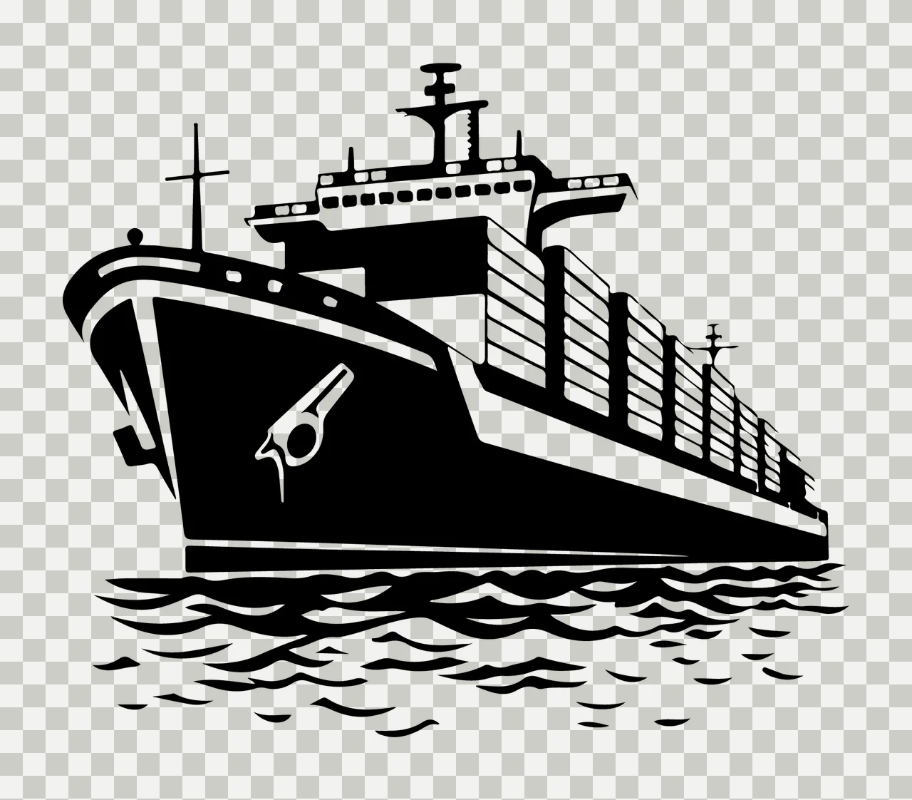 Ship Large Cargo Sailing On Water black white plain background transparency and detail preview thumbnail
