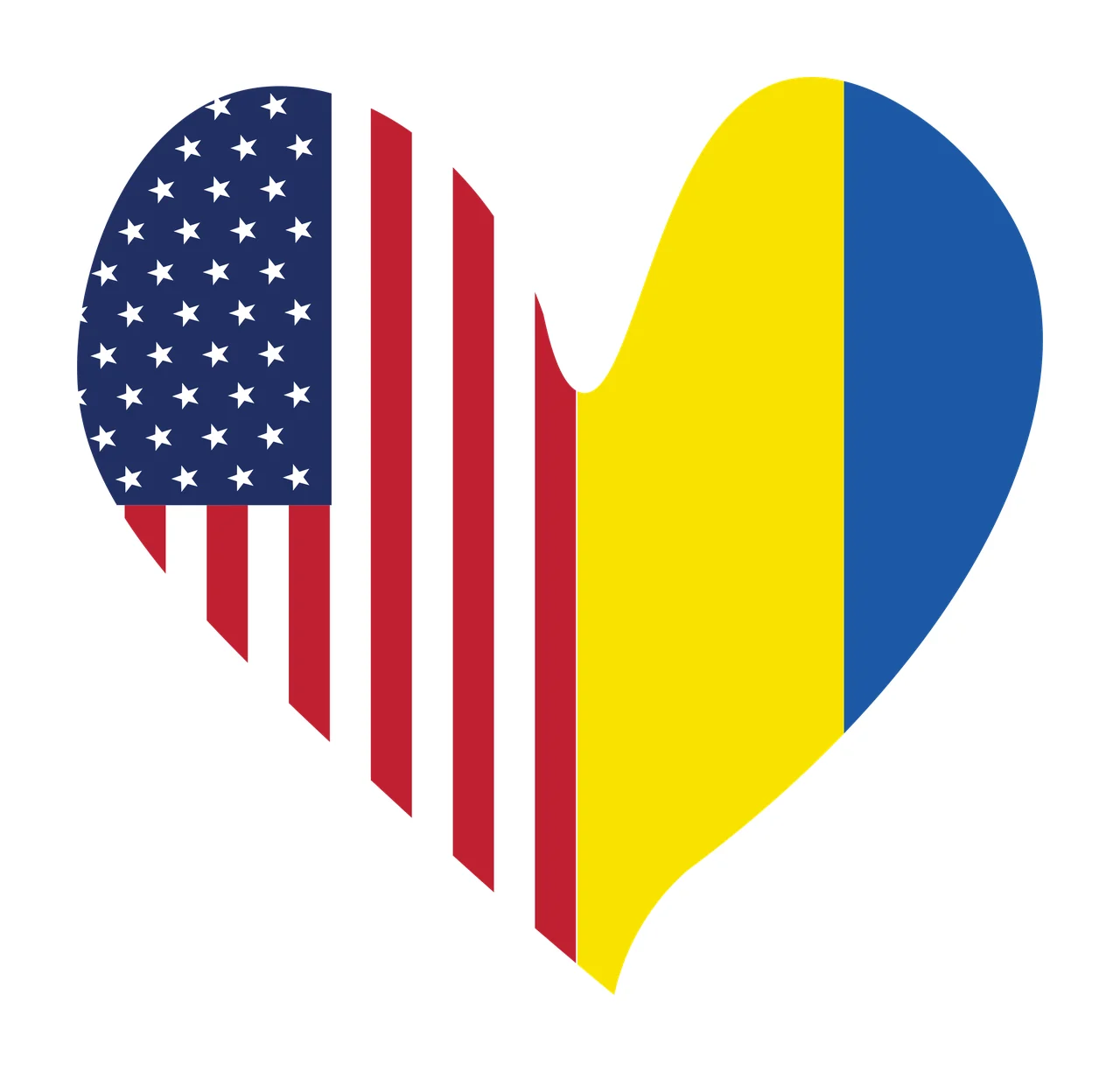 Heart-shaped flag composition Illustration with heart shape, American flag pattern stars and stripes, Romanian flag pattern yellow and blue vertical and red stripes in white
