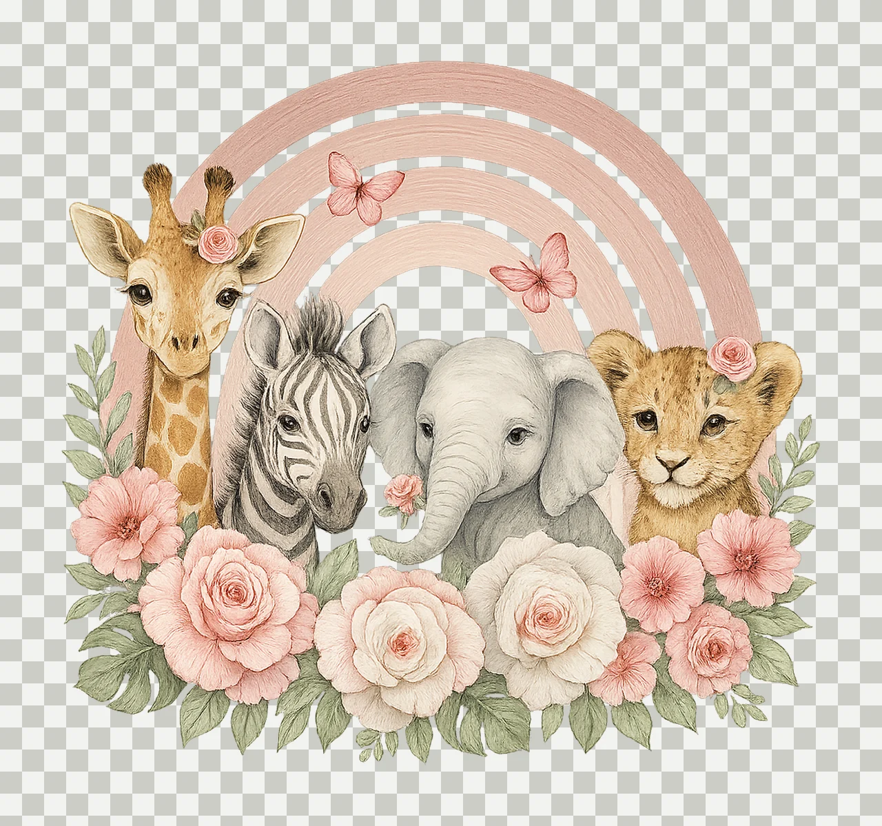Safari Animals Pink Rainbow Girls Shirt Design Wild One transparency and detail preview thumbnail