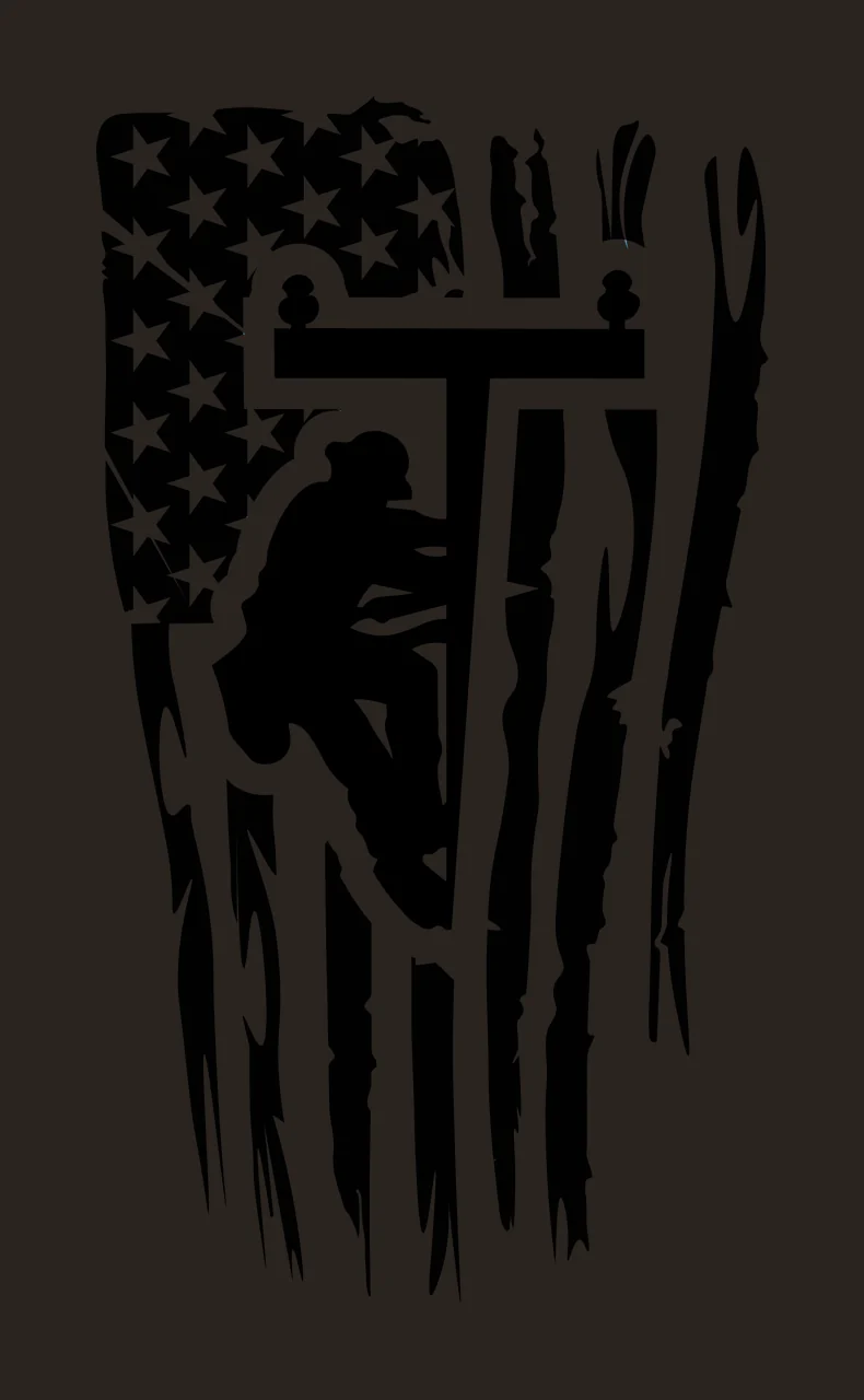 Lineman with utility pole, distressed flag in black, white silhouette Style contrast preview thumbnail