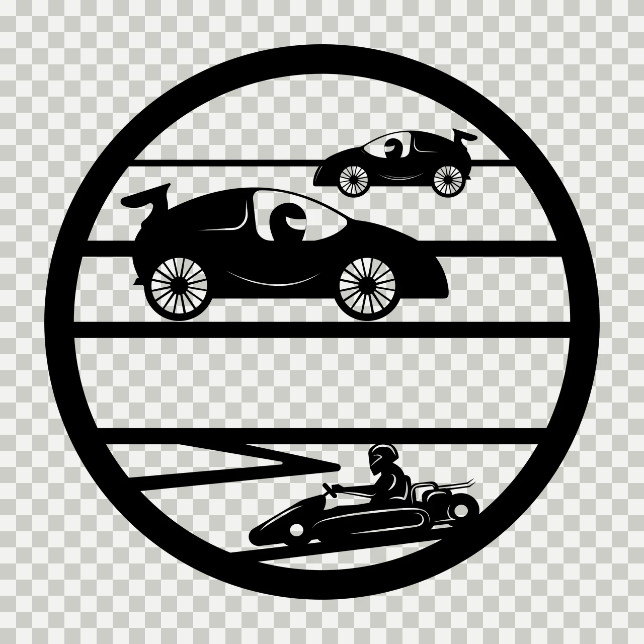 Circular Graphic With Racing Cars And A Driver circle black transparency and detail preview thumbnail