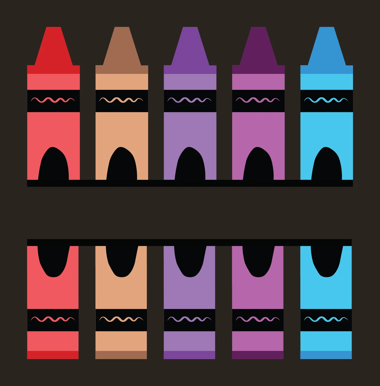 Crayons In Two Rows Pattern of ten colorful flat design contrast preview thumbnail