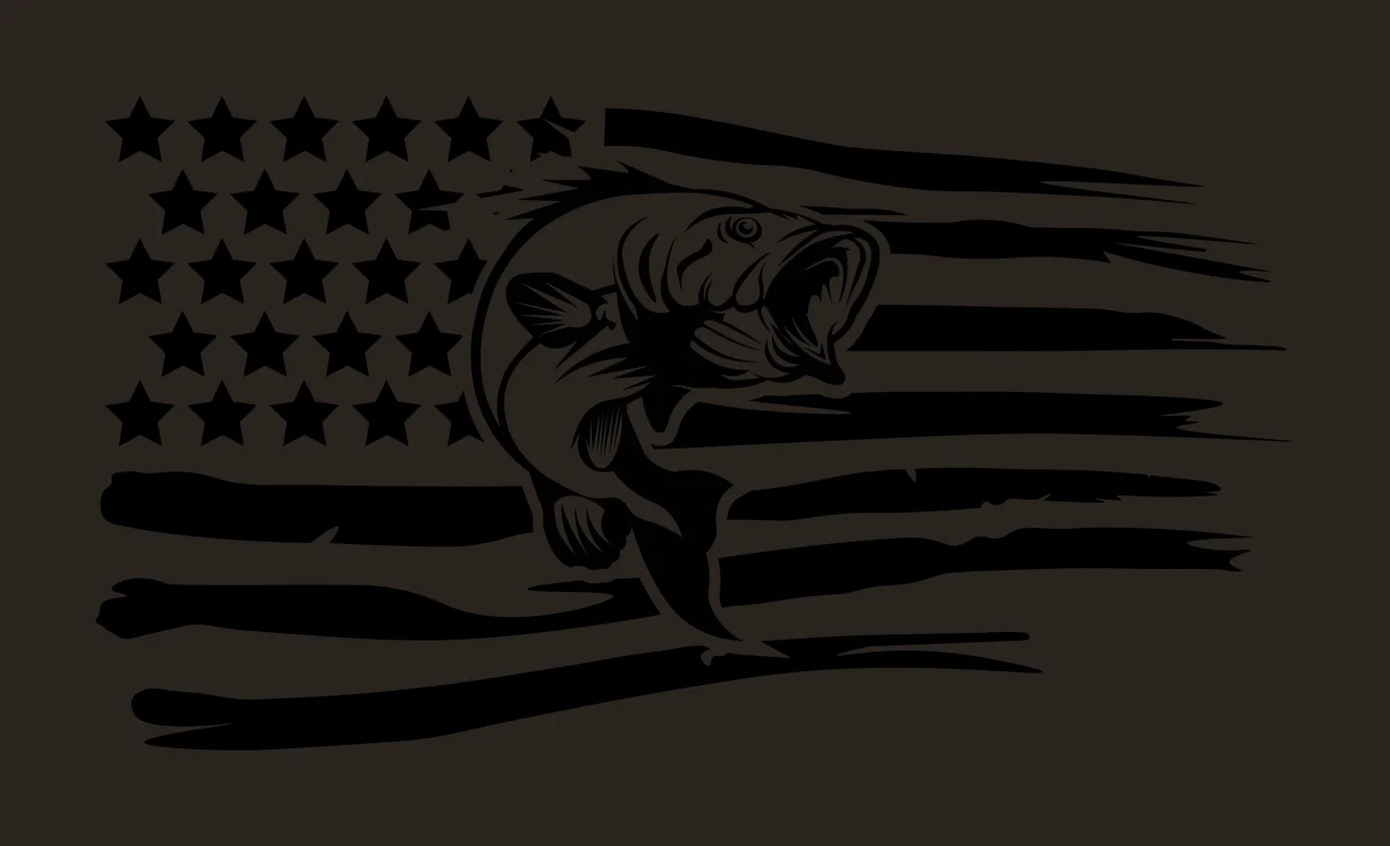 Fishing Fish Jumping Over American Flag Stripes stars distressed contrast preview thumbnail
