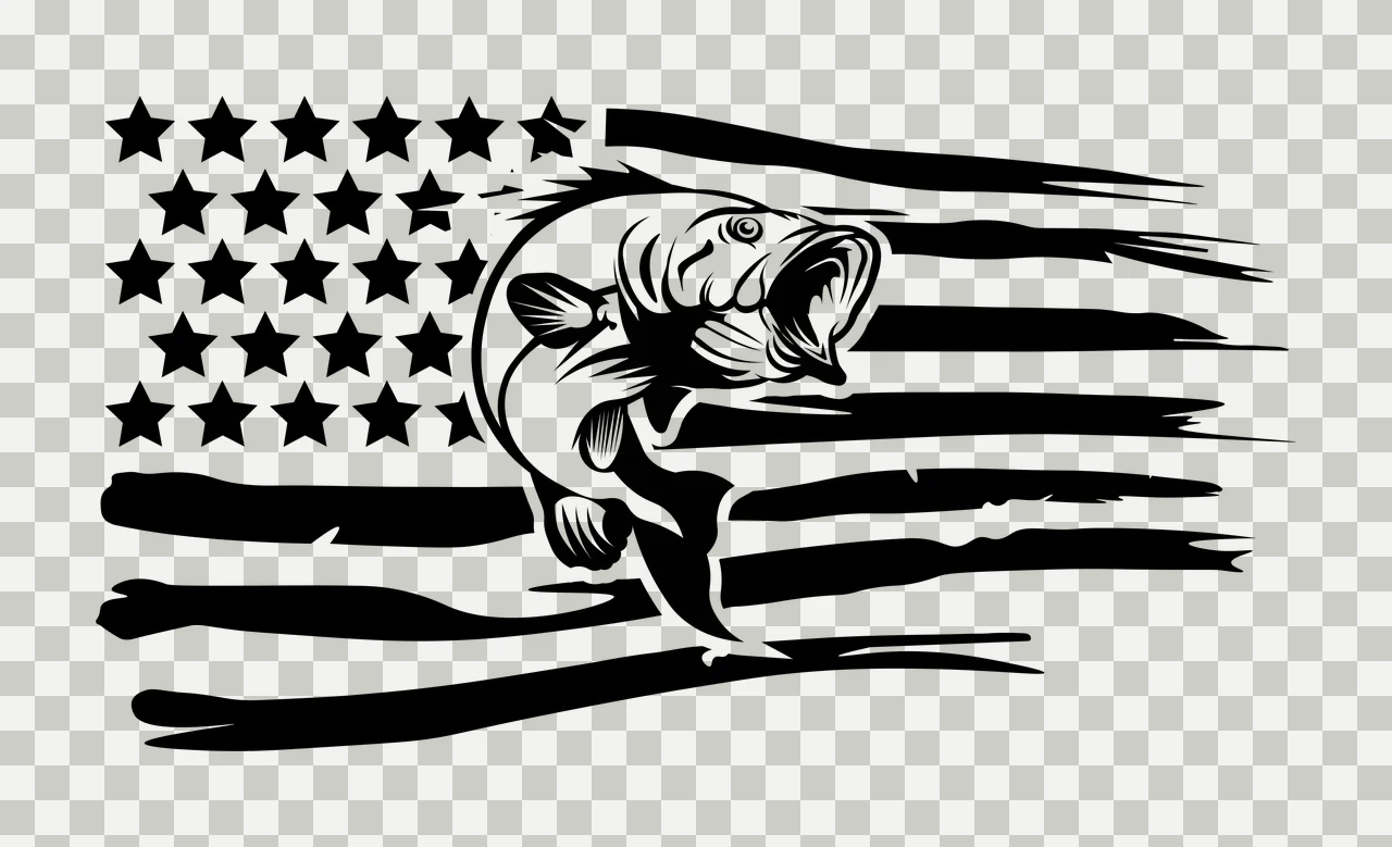 Fishing Fish Jumping Over American Flag Stripes stars distressed transparency and detail preview thumbnail