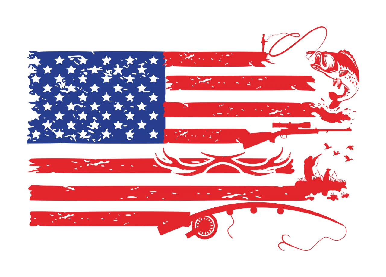 Hunting Fishing American Flag With Theme Elements rod fish