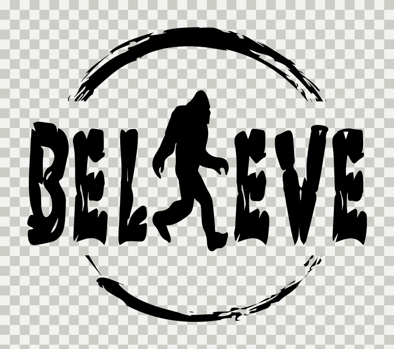 Bigfoot Silhouette Walking With Text And Circle transparency and detail preview thumbnail