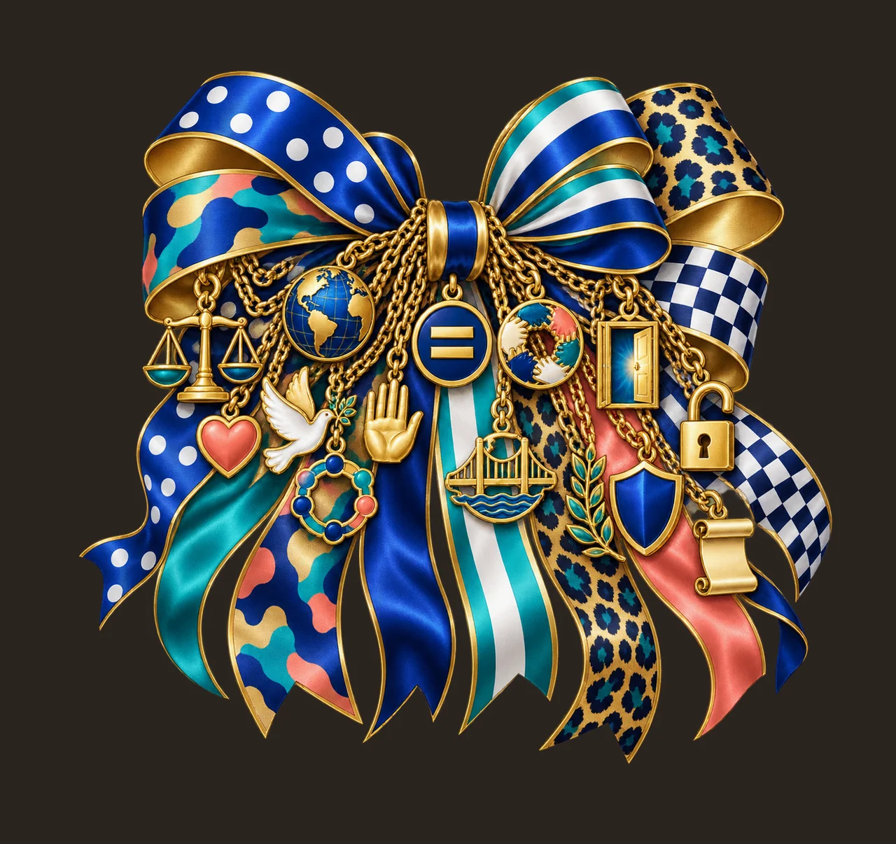 Human Rights Equality Bow Charm PNG, Justice Scale Globe Dove and Unity Charms, Advocacy Sublimation Design, Transparent Download contrast preview thumbnail