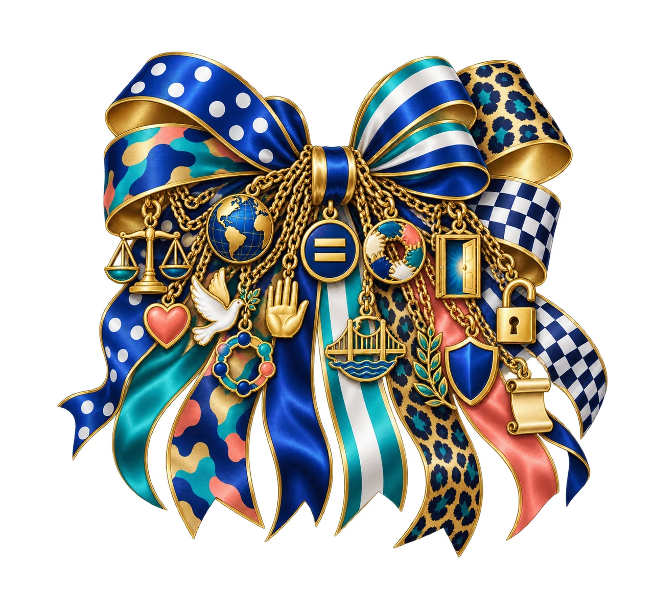 Human Rights Equality Bow Charm PNG, Justice Scale Globe Dove and Unity Charms, Advocacy Sublimation Design, Transparent Download