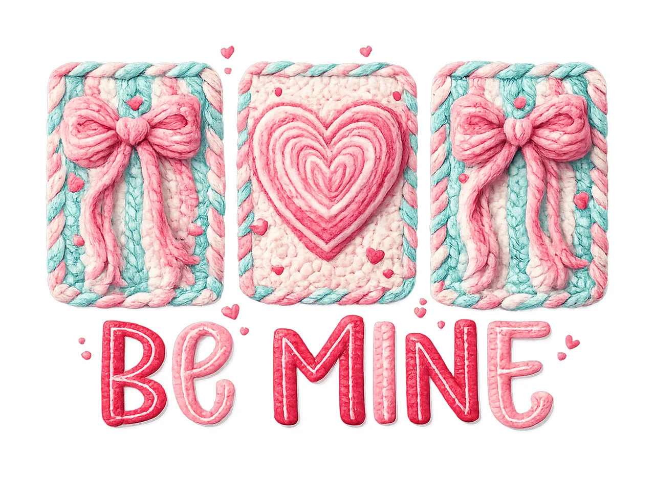Be Mine Valentines Day Faux Yarn Latch Hook Heart Coquette