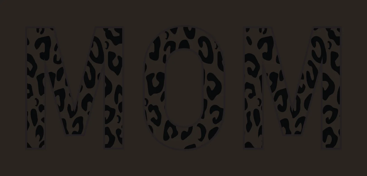MOM Typography Design with black and white leopard print, block letters, black outline and animal pattern contrast preview thumbnail