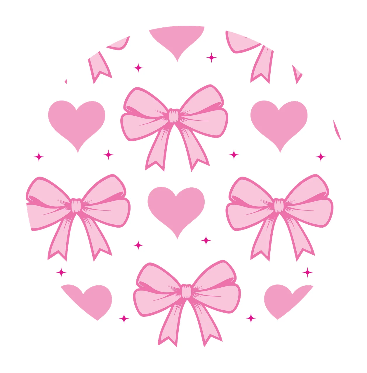 Keychain Circular Pattern Of Bows And Hearts Repeat stars silhouette