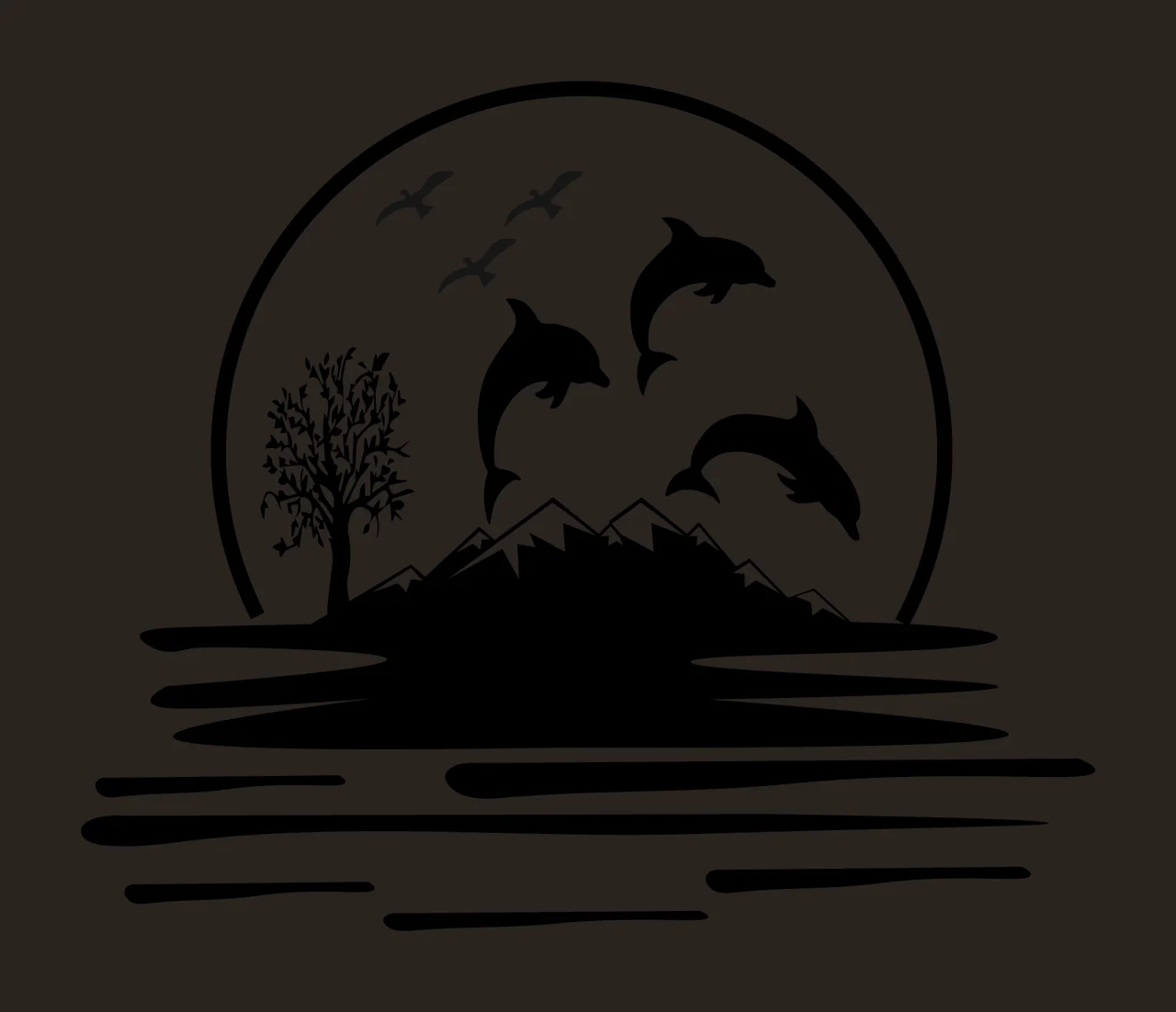 Tree Dolphins Jumping Near Mountain Silhouette sun mountains contrast preview thumbnail