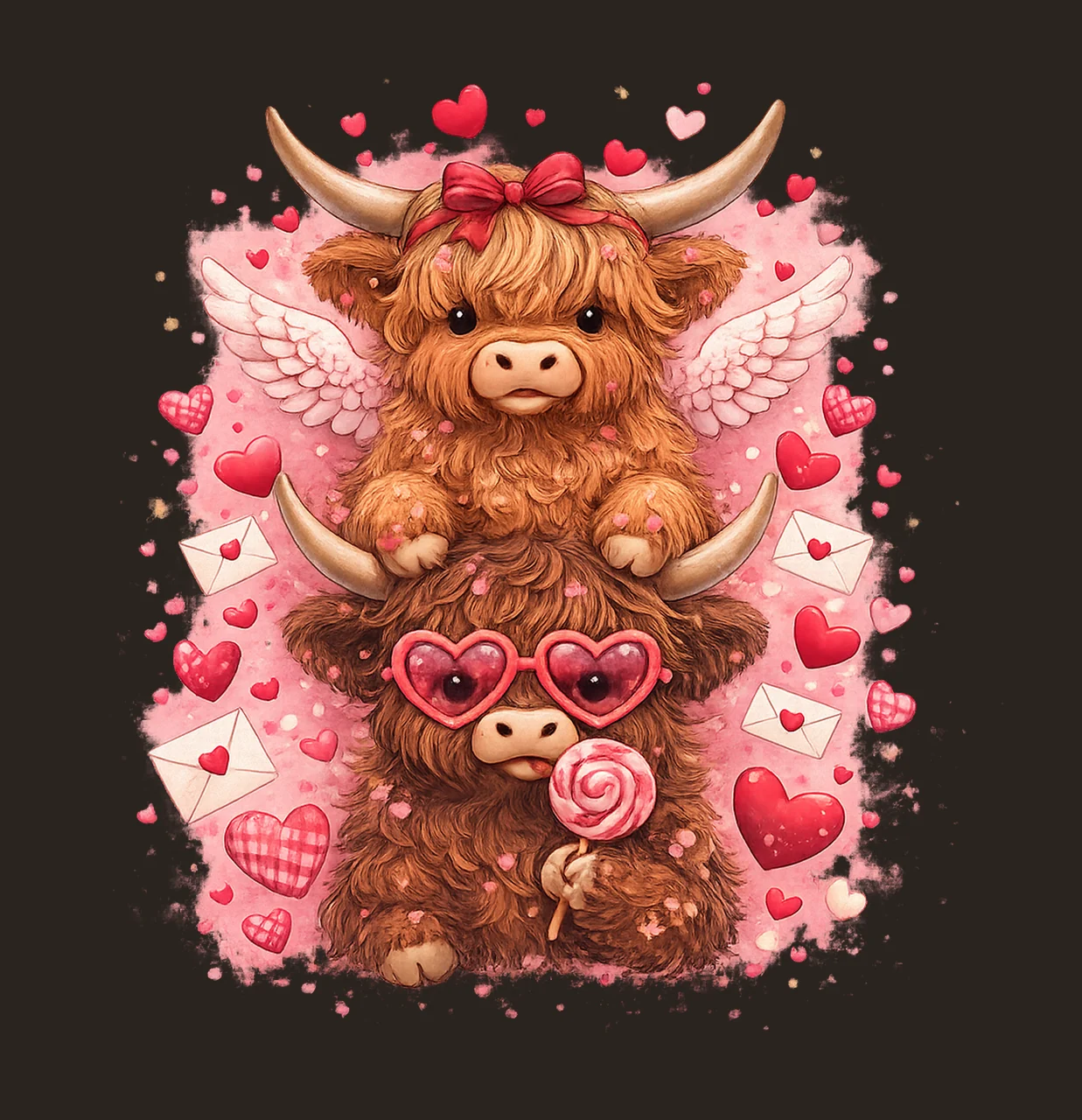Valentines Day Stacked Highland Cow Preppy Latch Hook contrast preview thumbnail