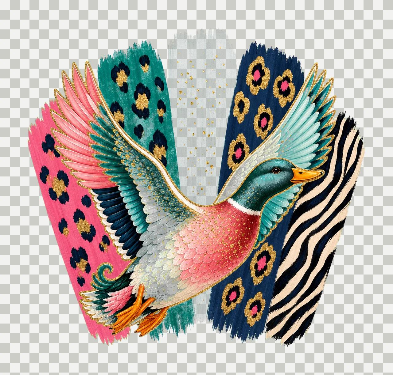 Flying Mallard Duck Colorful Preppy Hunting Variation D transparency and detail preview thumbnail