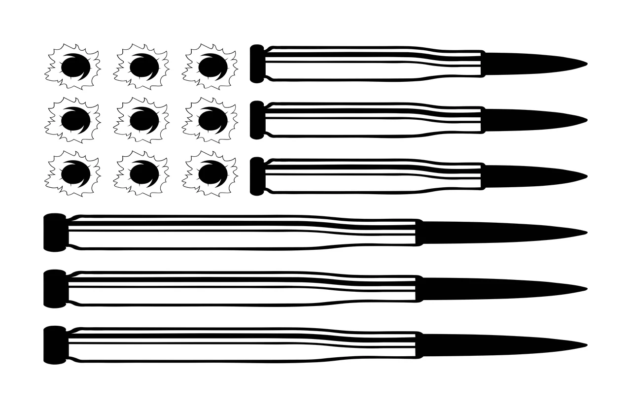 Flag Composed Of Bullets casing line drawing black white ammunition