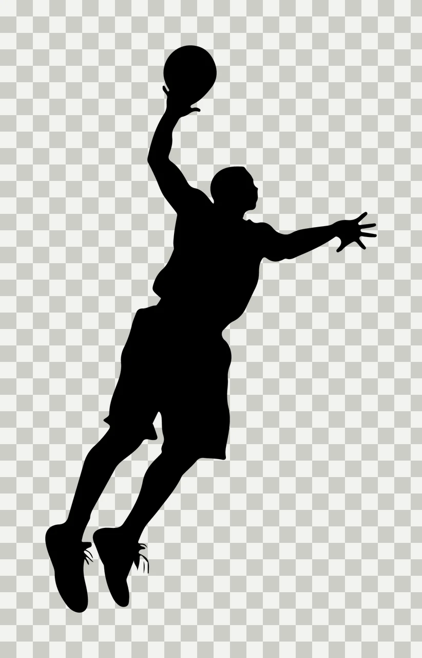 Player Black Silhouette Of A Basketball Performing Jump jumping transparency and detail preview thumbnail