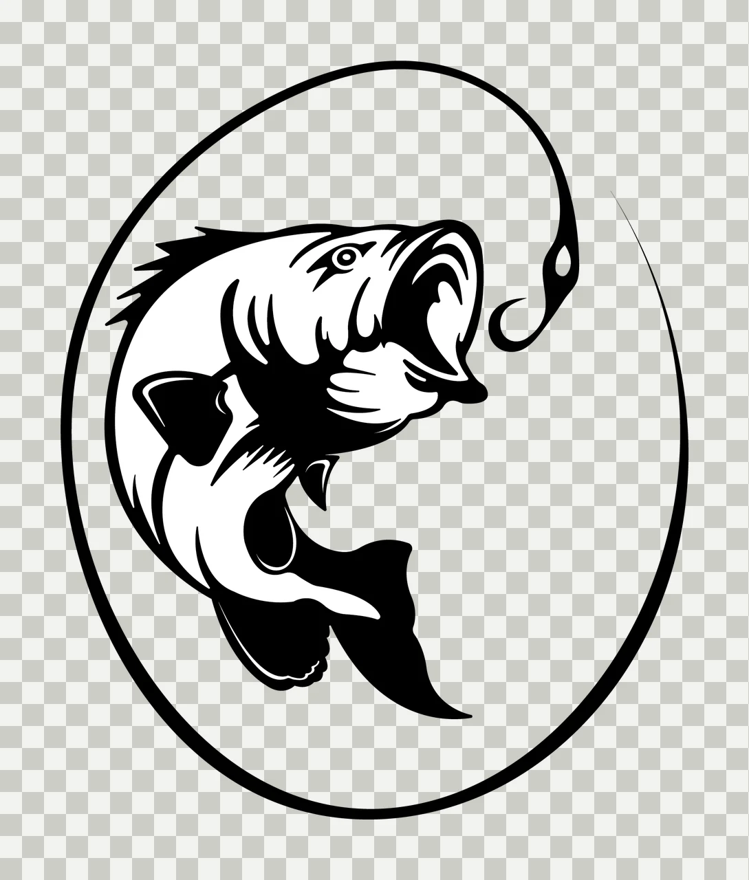 Fish Simple Black Silhouette Of A On Fishing hooked hook oval outline transparency and detail preview thumbnail