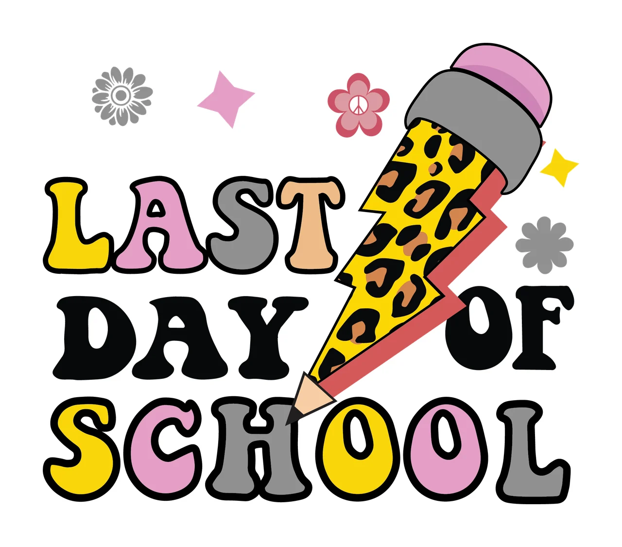 Last Day Of School Lightning Icon typography bolt flowers stars
