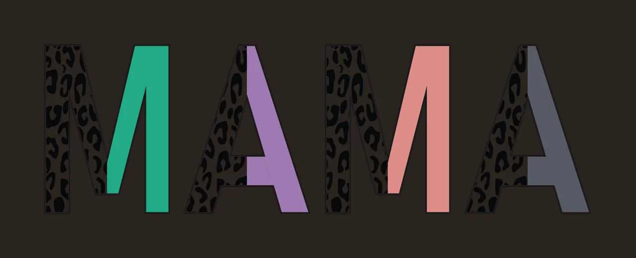 MAMA Typography Design with black and white leopard print, green fill, purple fill and pink fill contrast preview thumbnail