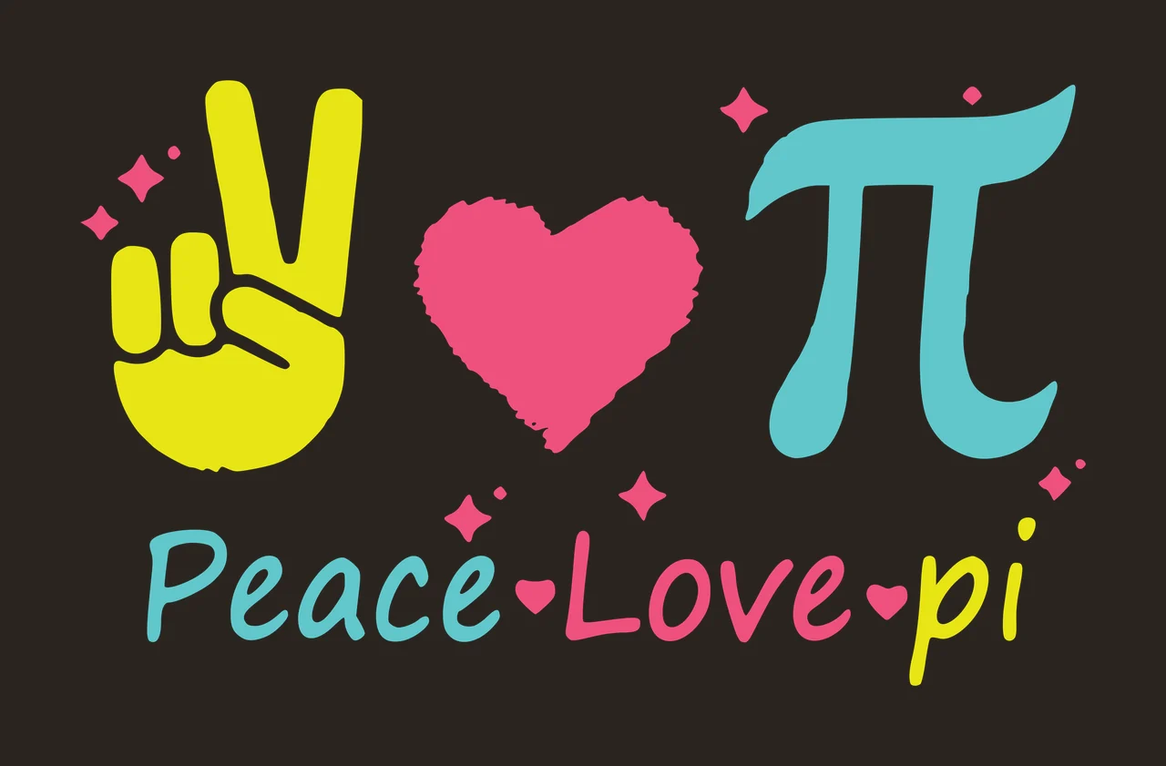 Peace Love pi Peace Love pi design with yellow peace hand gesture, pink textured heart, teal pi symbol and small pink stars contrast preview thumbnail
