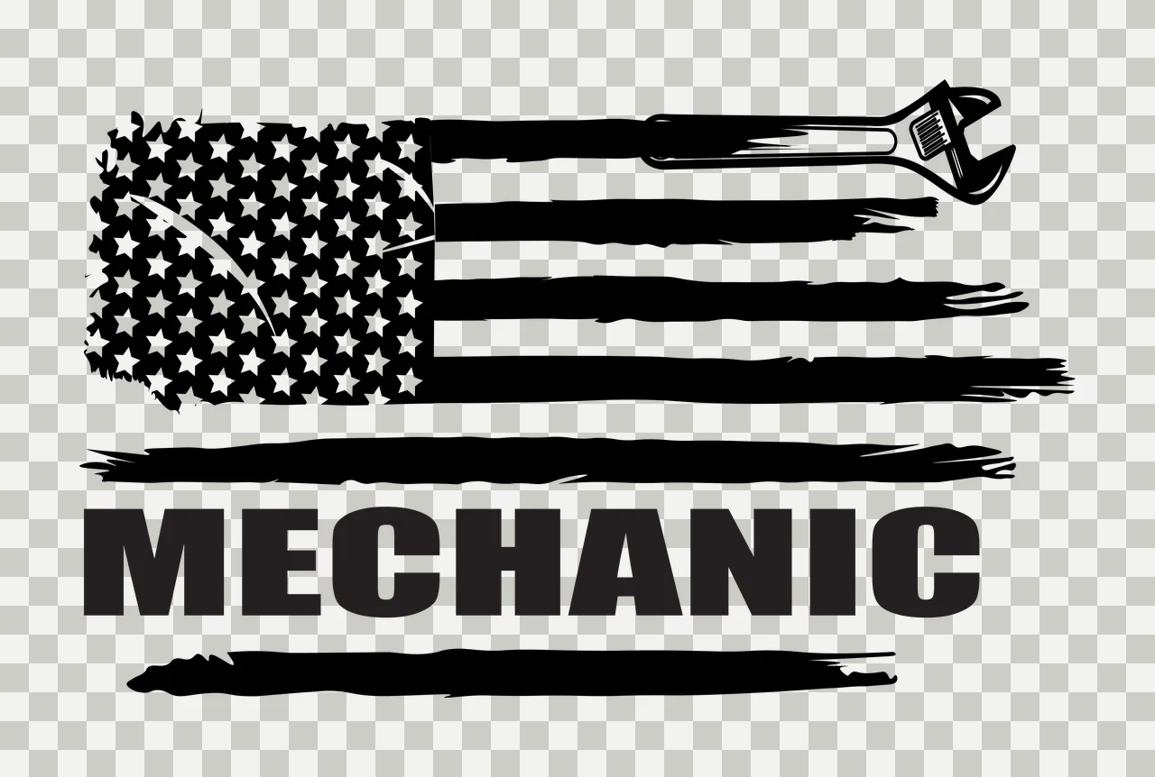 Mechanic Wrench On Flag Stripe Graphic and horizontal distressed transparency and detail preview thumbnail
