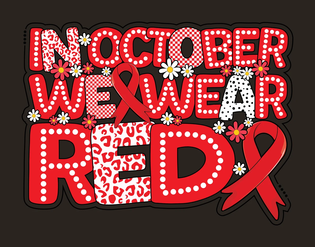 Red Ribbon In October We Wear Red Awareness text and inspirational contrast preview thumbnail