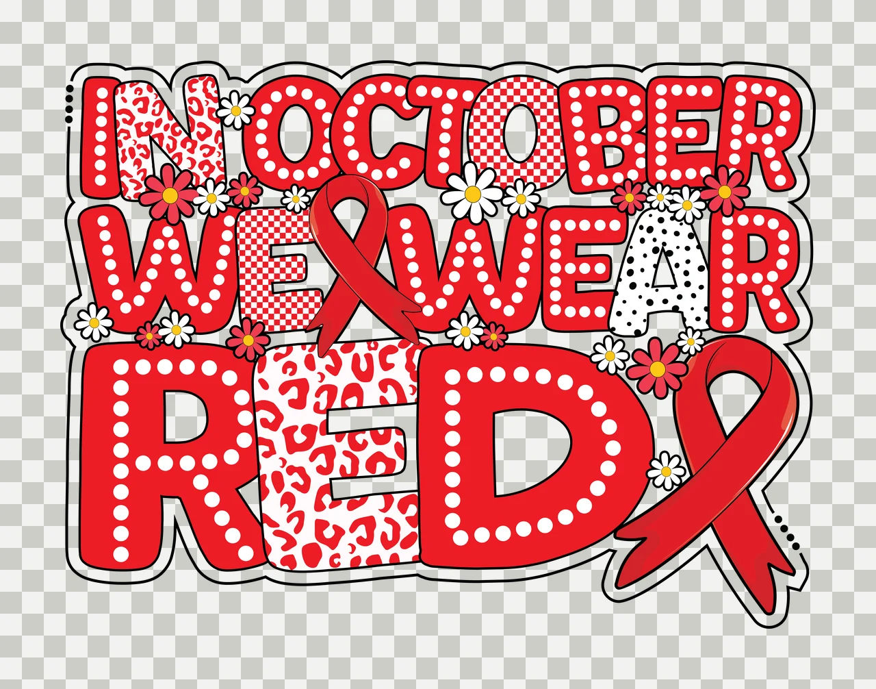 Red Ribbon In October We Wear Red Awareness text and inspirational transparency and detail preview thumbnail