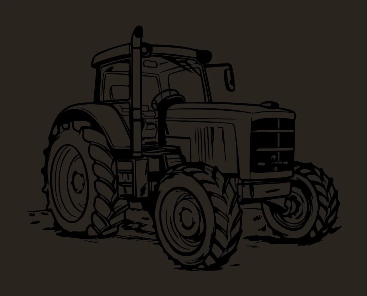 Detailed Line Art Of A Tractor parked tire ground black white contrast preview thumbnail