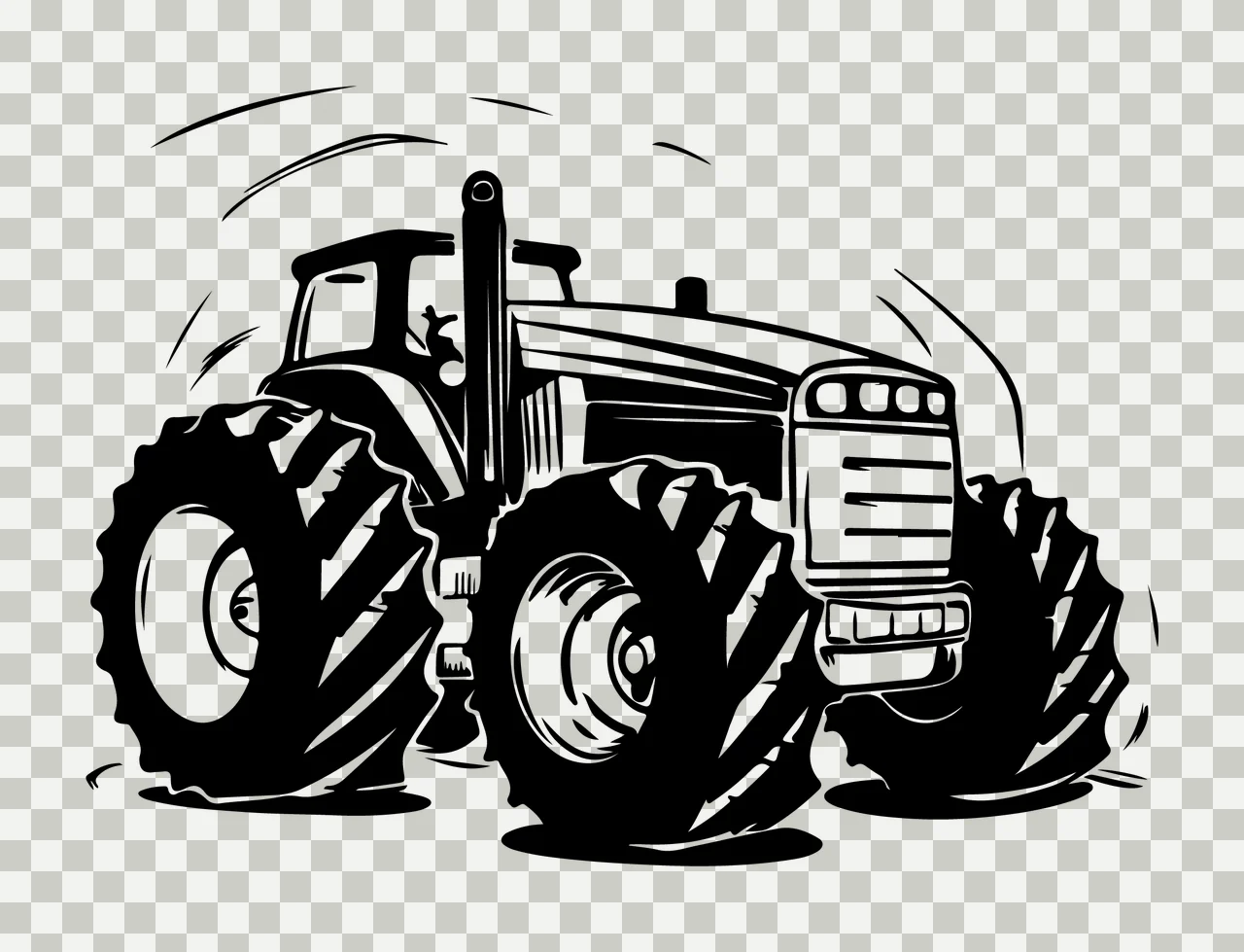 Tractor Illustration With Motion Lines moving wheels chimney transparency and detail preview thumbnail