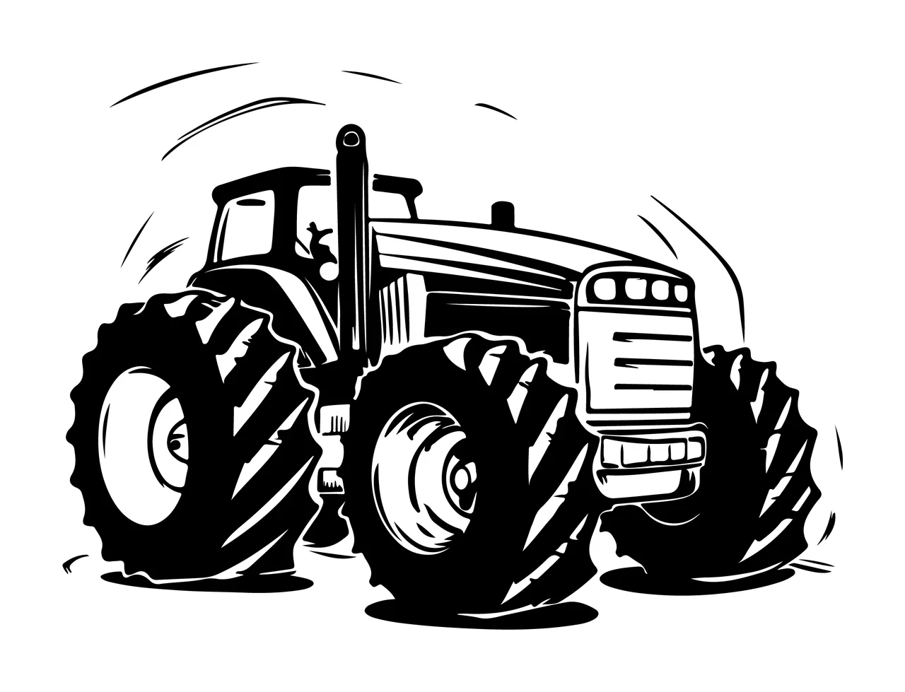 Tractor Illustration With Motion Lines moving wheels chimney