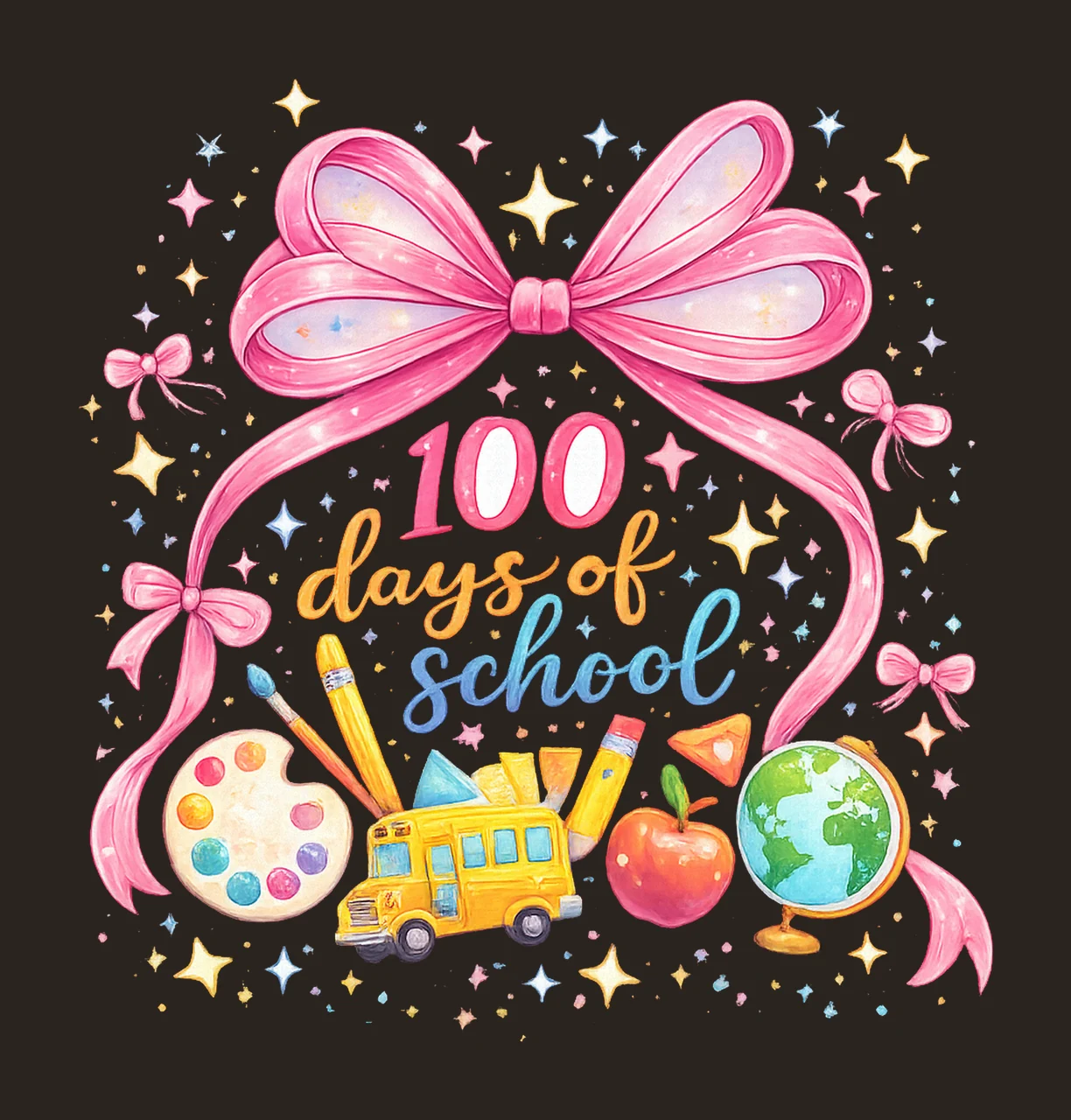 Coquette 100 Days of School Preppy Teacher Pencil Bow Design contrast preview thumbnail