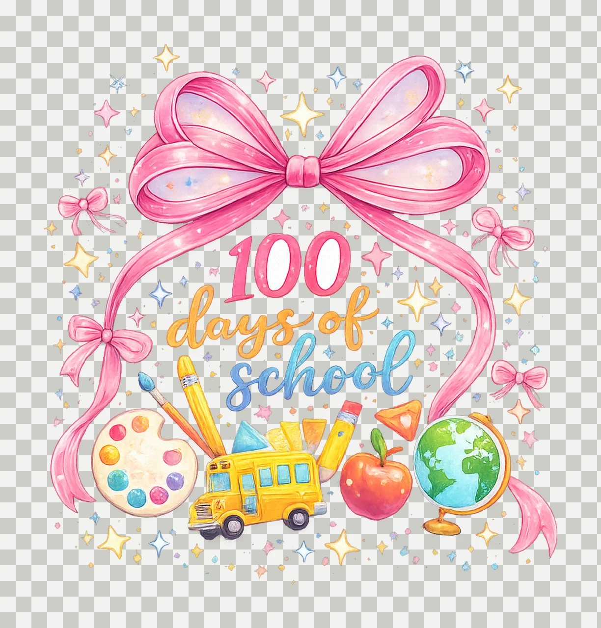 Coquette 100 Days of School Preppy Teacher Pencil Bow Design transparency and detail preview thumbnail
